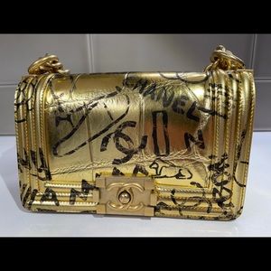 Chanel Metallic Gold Graffiti Medium Boy Bag